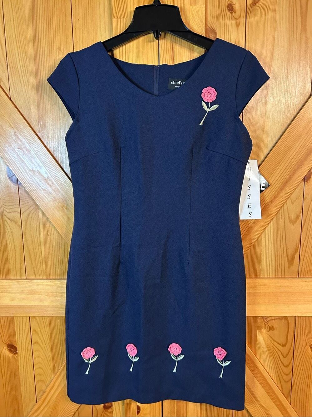 Vintage Chad's Place Navy Flower Dress Women's 6 NWT (0327)
